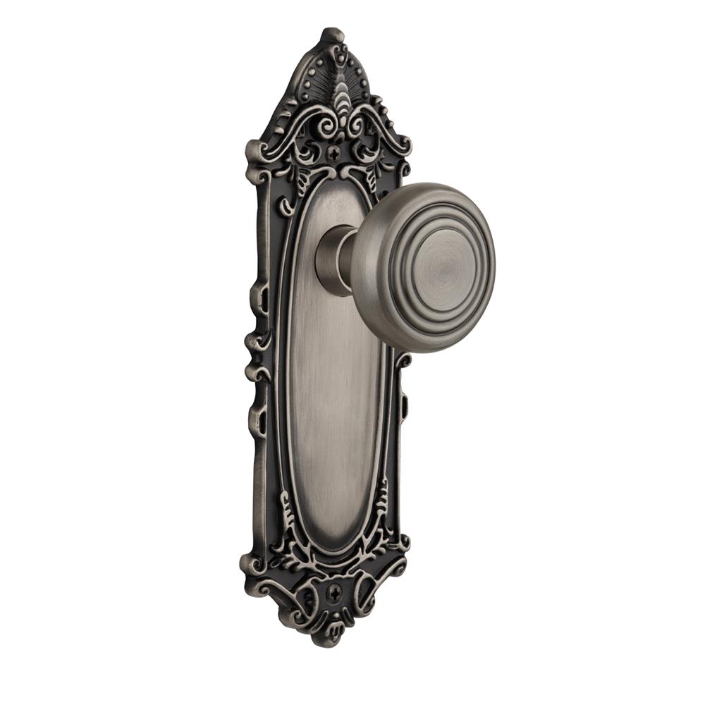 Nostalgic Warehouse VICDEC Complete Passage Set Without Keyhole Victorian Plate with Deco Knob in Antique Pewter